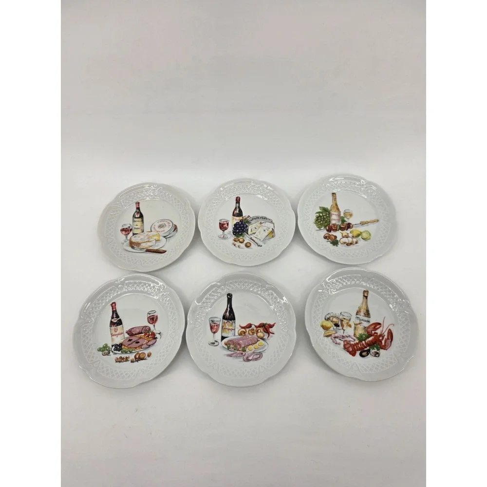Lourioux Ph Deshoulieres France Porcelain Appetizer Plates Set of 6 Wine Cheese
